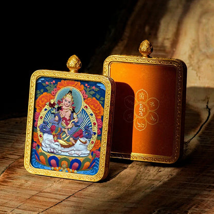 Hand-painted Tibetan Thangka Pendants - Brass Frame