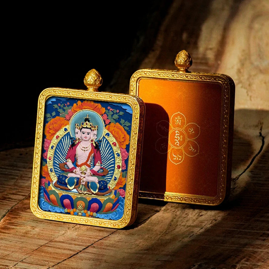 Hand-painted Tibetan Thangka Pendants - Brass Frame