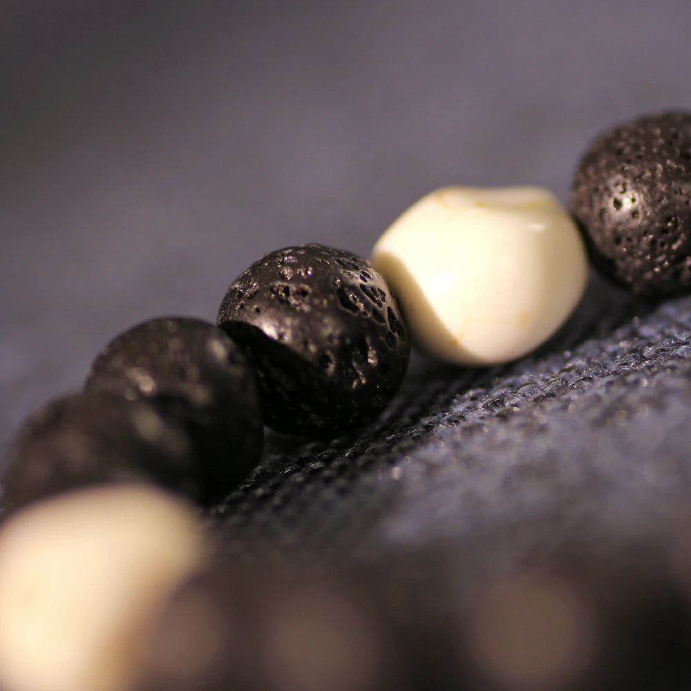 Lava Rock With Ox Bone Skull Bracelet