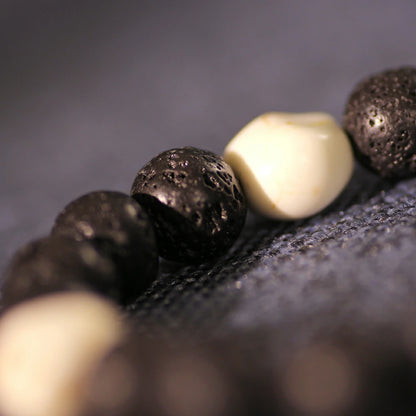 Lava Rock With Ox Bone Skull Bracelet