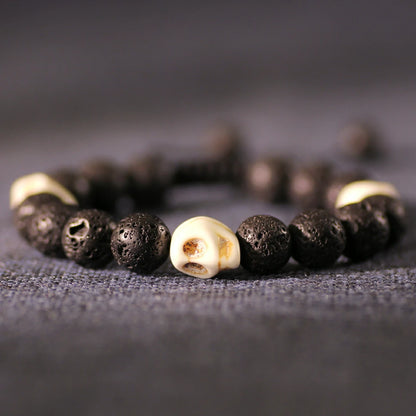Lava Rock With Ox Bone Skull Bracelet