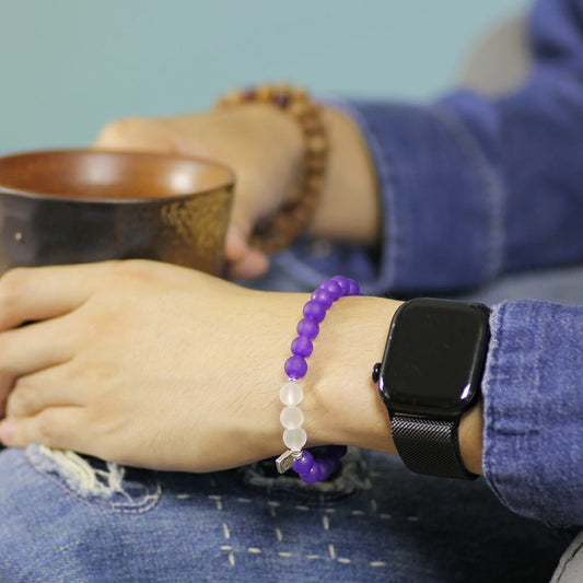 Matte Amethyst With Clear Quartz Bracelet