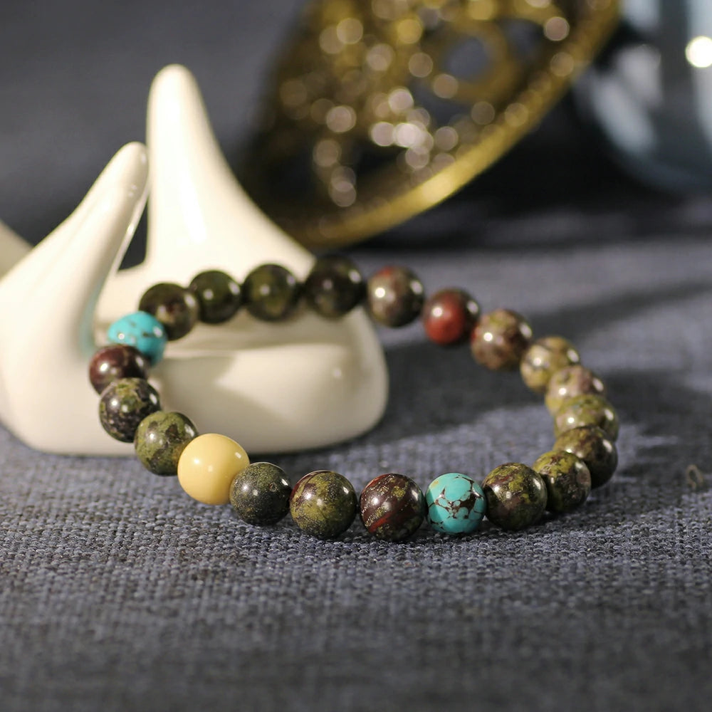 Mystic Dragon Bloodstone Bracelet – Turquoise & Snow White Glazed Glass