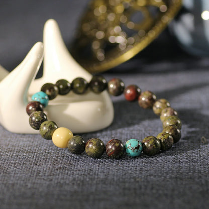 Mystic Dragon Bloodstone Bracelet – Turquoise & Snow White Glazed Glass