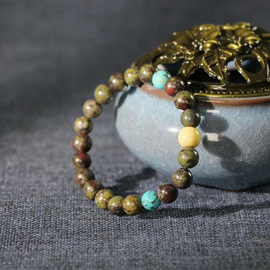 Mystic Dragon Bloodstone Bracelet – Turquoise & Snow White Glazed Glass