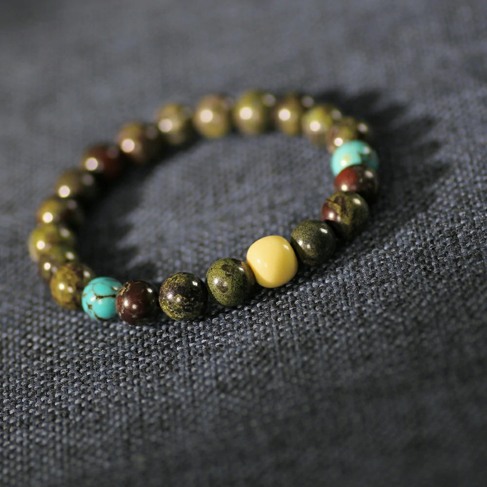 Mystic Dragon Bloodstone Bracelet – Turquoise & Snow White Glazed Glass