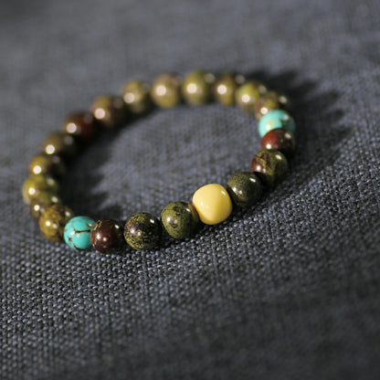 Mystic Dragon Bloodstone Bracelet – Turquoise & Snow White Glazed Glass