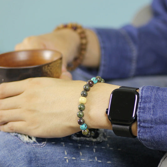 Mystic Dragon Bloodstone Bracelet – Turquoise & Snow White Glazed Glass