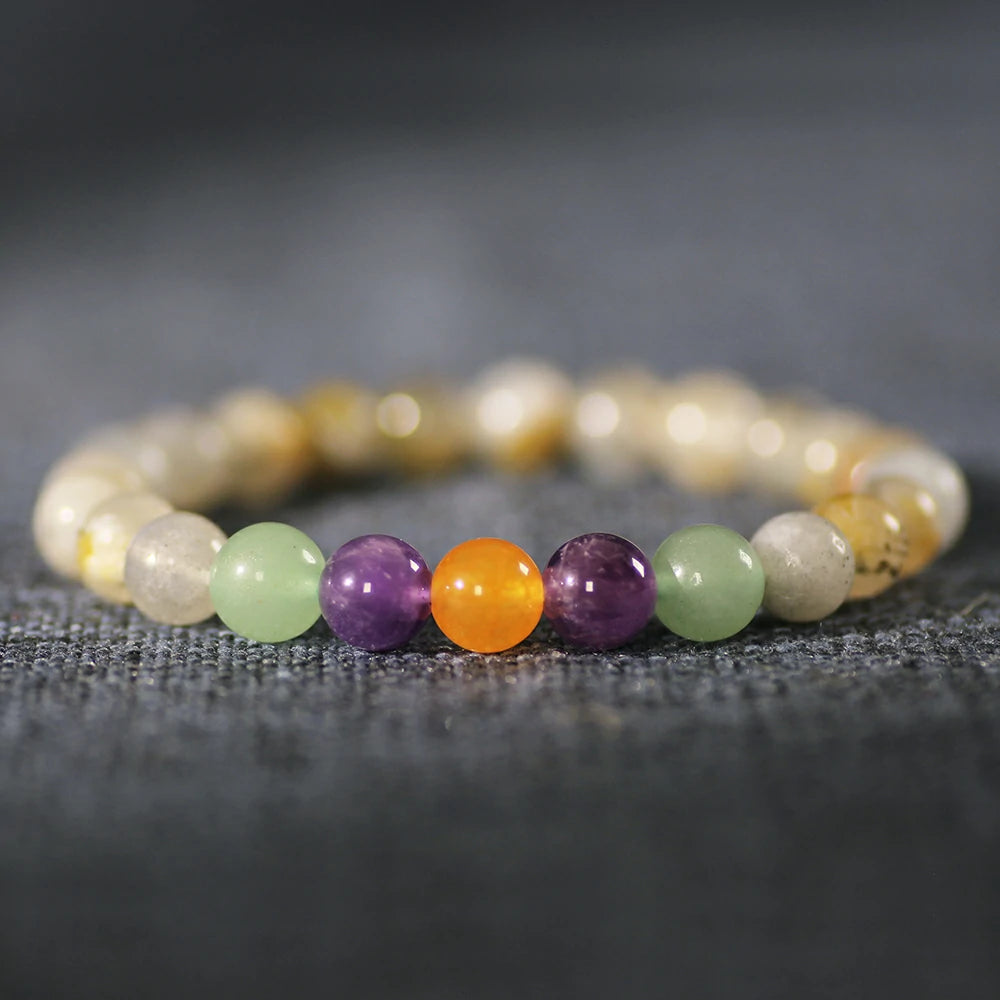 Mystical Moonlit Labradorite Bracelet with Royal Amethyst & Fiery Carnelian