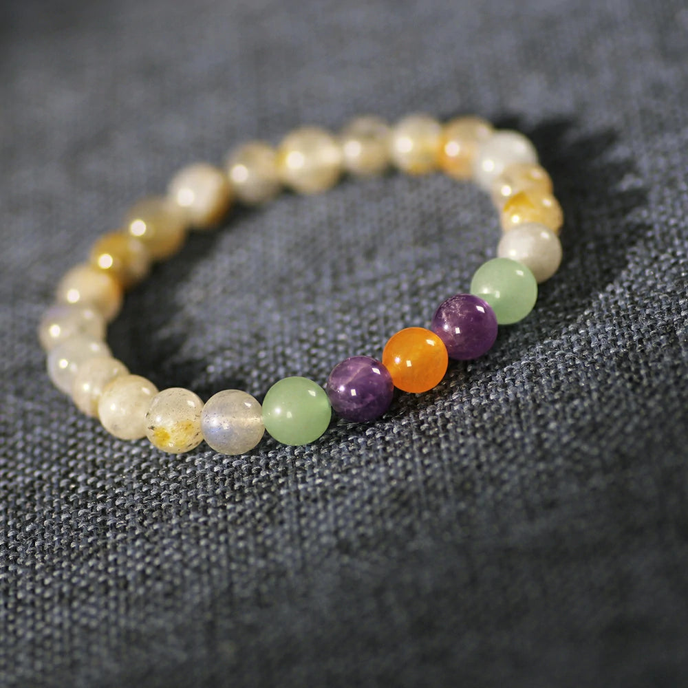 Mystical Moonlit Labradorite Bracelet with Royal Amethyst & Fiery Carnelian