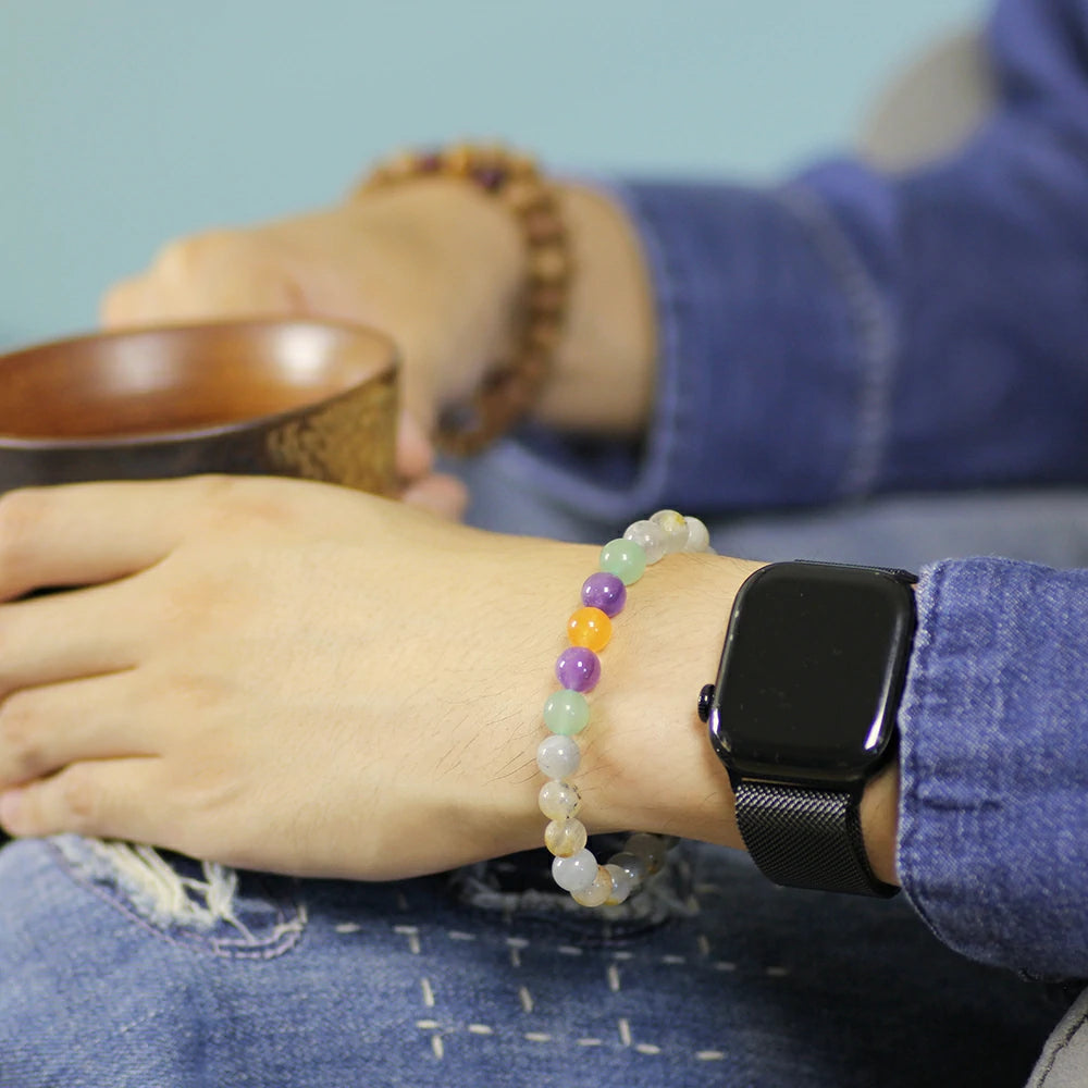 Mystical Moonlit Labradorite Bracelet with Royal Amethyst & Fiery Carnelian