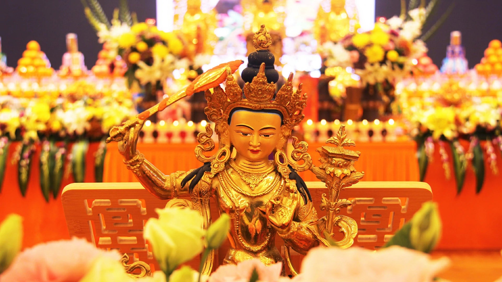 Manjusri Bodhisattva hand-carved and painted statue in Nepal