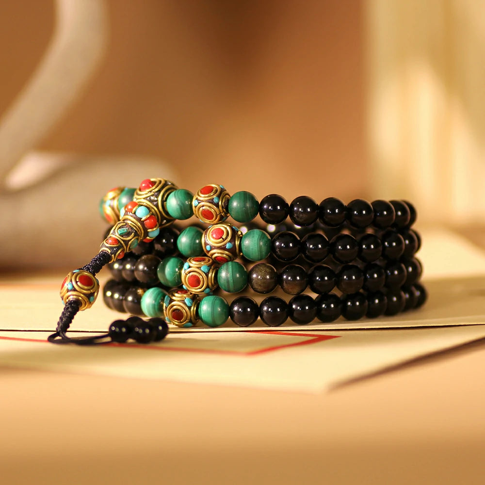 Obsidian With Gold Sheen Obsidian Mala Beads