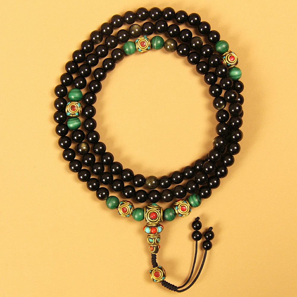 Obsidian With Gold Sheen Obsidian Mala Beads
