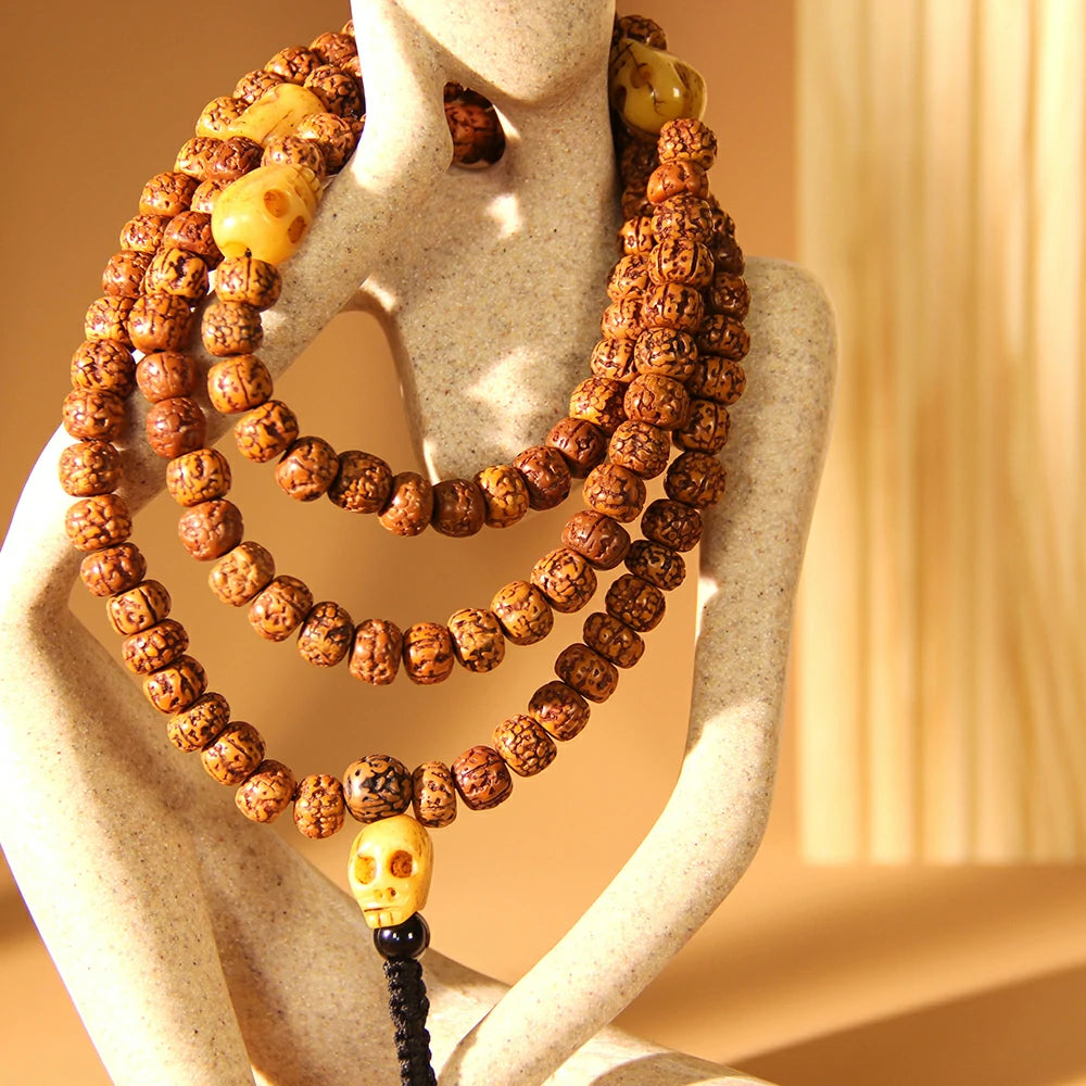 Rudraksha With Ox Bone Skull Mala Beads