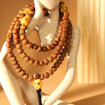 Rudraksha With Ox Bone Skull Mala Beads