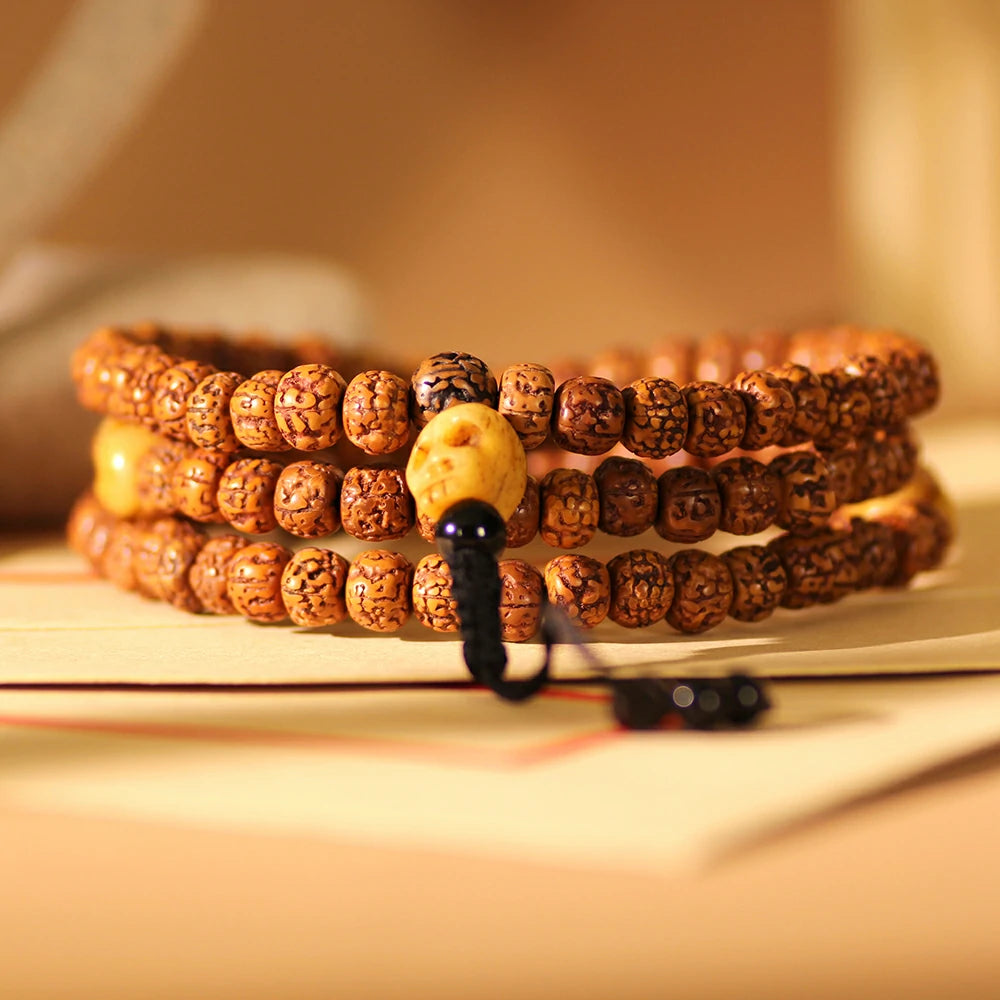 Rudraksha With Ox Bone Skull Mala Beads