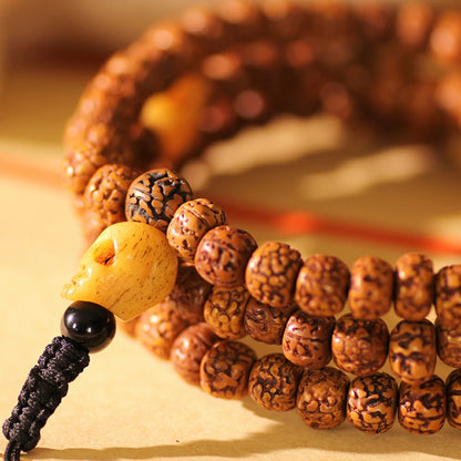 Rudraksha With Ox Bone Skull Mala Beads