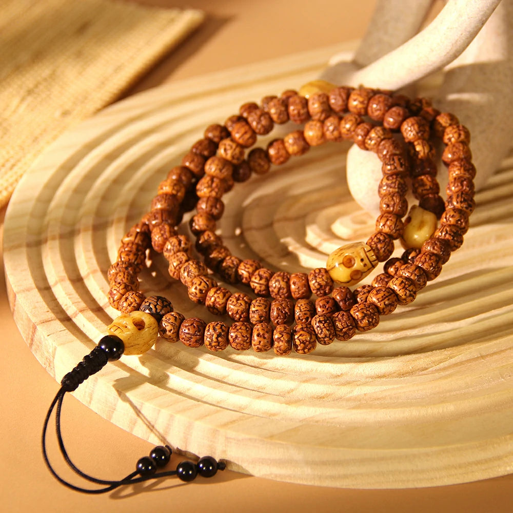 Rudraksha With Ox Bone Skull Mala Beads