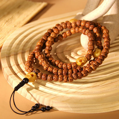 Rudraksha With Ox Bone Skull Mala Beads