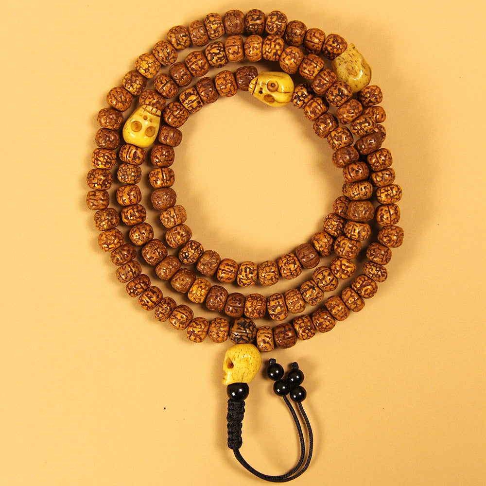 Rudraksha With Ox Bone Skull Mala Beads