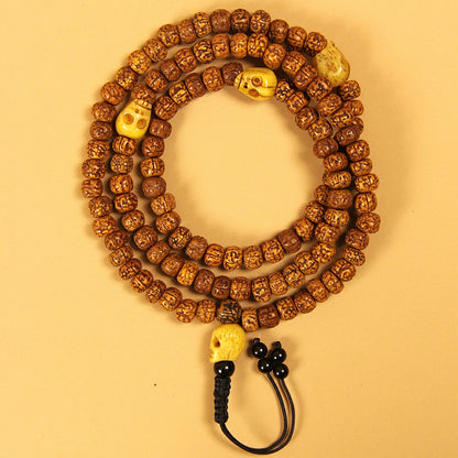 Rudraksha With Ox Bone Skull Mala Beads