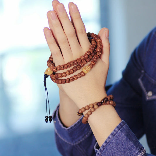 Rudraksha With Ox Bone Skull Mala Beads