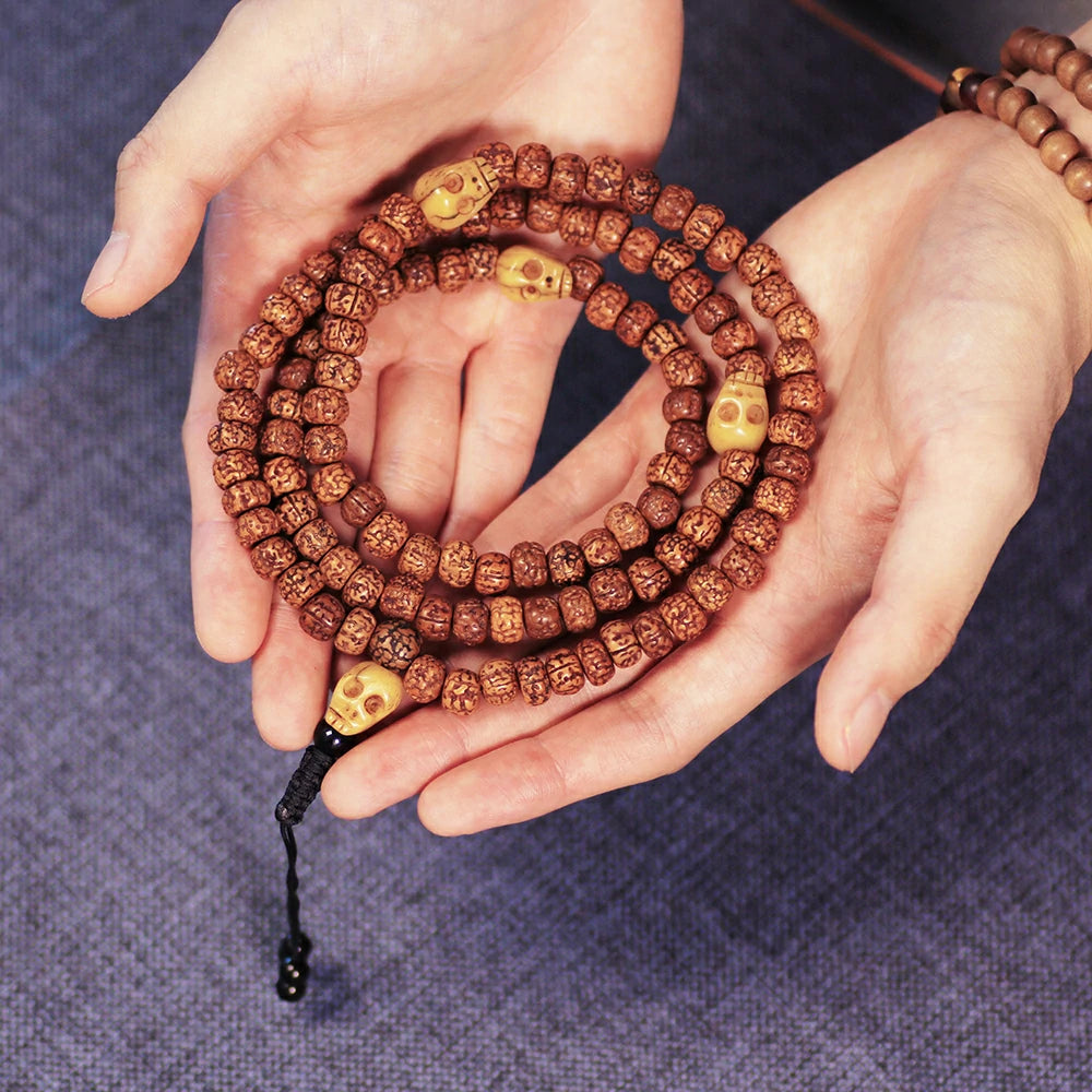 Rudraksha With Ox Bone Skull Mala Beads