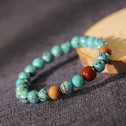 Serene Skies & Earth’s Embrace: Turquoise, Sandalwood, and Red Agate Spirit Bracelet