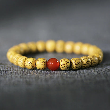 Star and Moon Bodhi Seed (Pale Yellow) Bracelet with Nanhong Red Agate
