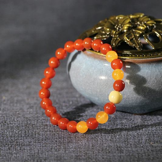 Vibrant Nanhong Red Agate Bracelet – Orange Citrine & Snowy Sherpa Bead