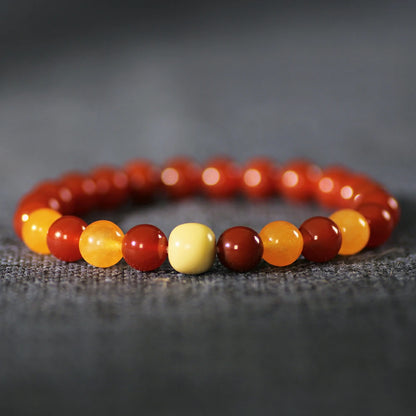 Vibrant Nanhong Red Agate Bracelet – Orange Citrine & Snowy Sherpa Bead
