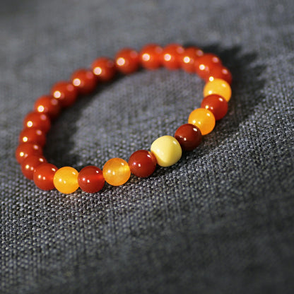 Vibrant Nanhong Red Agate Bracelet – Orange Citrine & Snowy Sherpa Bead