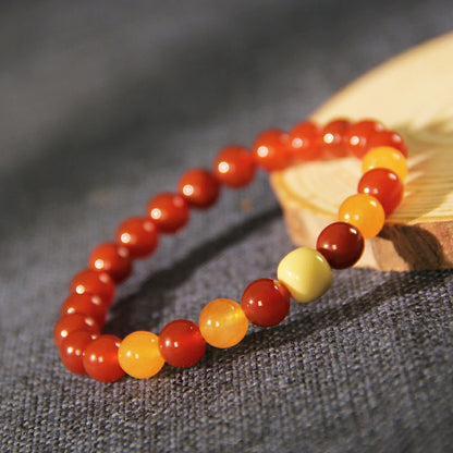 Vibrant Nanhong Red Agate Bracelet – Orange Citrine & Snowy Sherpa Bead