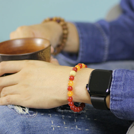 Vibrant Nanhong Red Agate Bracelet – Orange Citrine & Snowy Sherpa Bead
