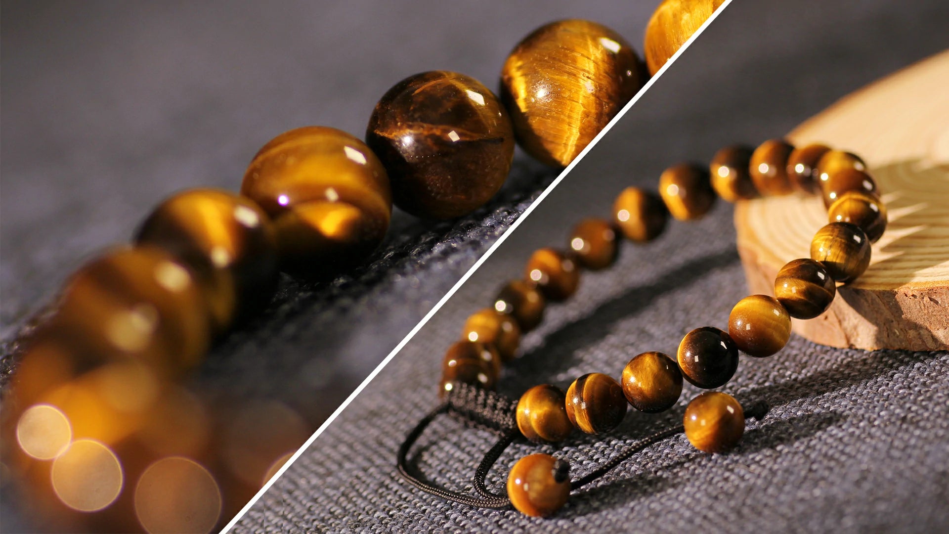 A natural tiger's eye stone bracelet, featuring beads with a golden-yellow to deep brown silky luster and a distinct cat's eye effect. Strung on an elastic cord, it is perfect for everyday wear.